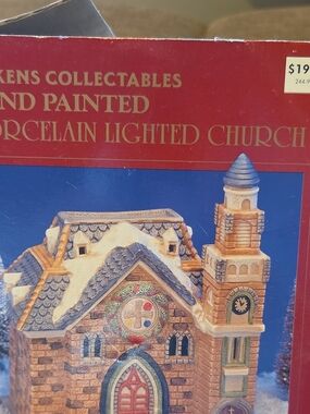 Porcelain Lighted Church Holiday Accent - Tan and Blue